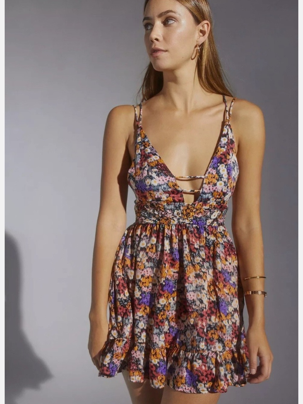Urban Outfitters Naomi Satin Floral Embroidered Mini Dress